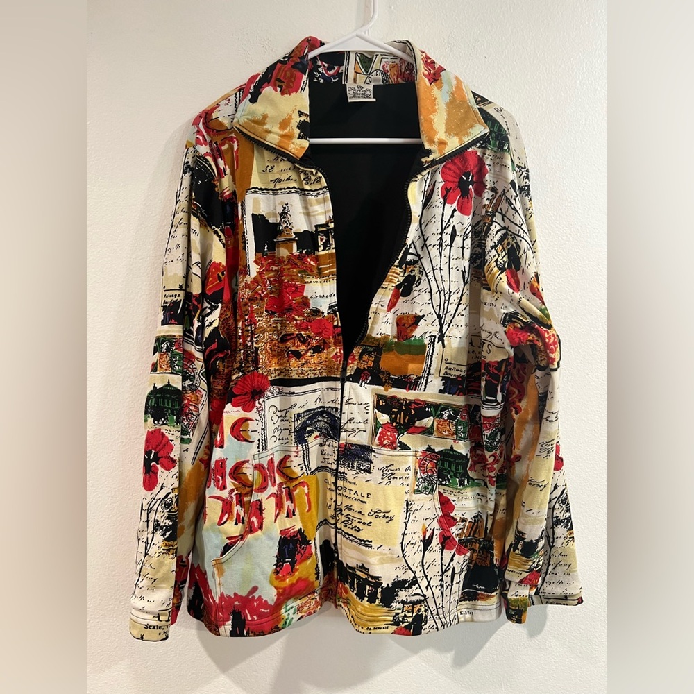 Parsley & Sage Zip Up Jacket Size XL Art To Wear Cotton Polyester Colorful